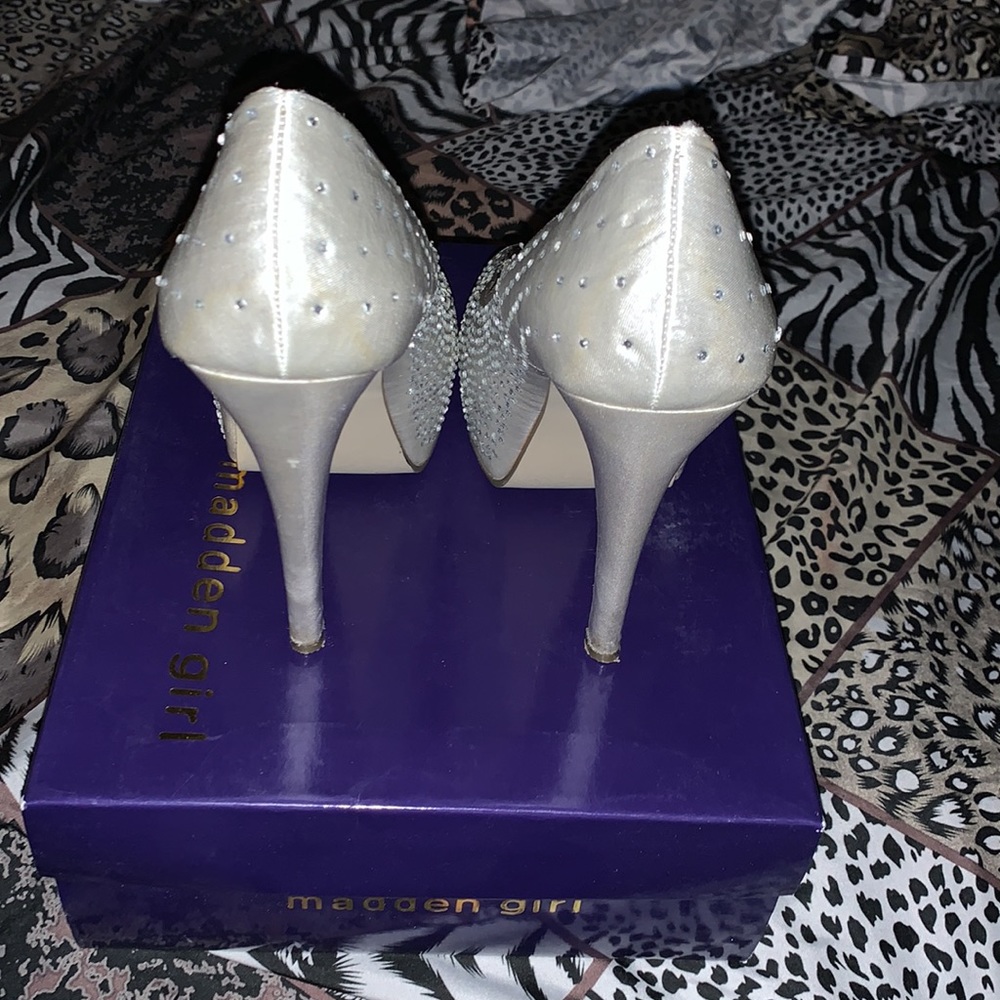 Silver Rhinestone Peep Toe Pumps - Picture 3 of 7